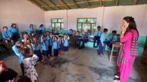 Action Songs in with grade 1 children in Nepal